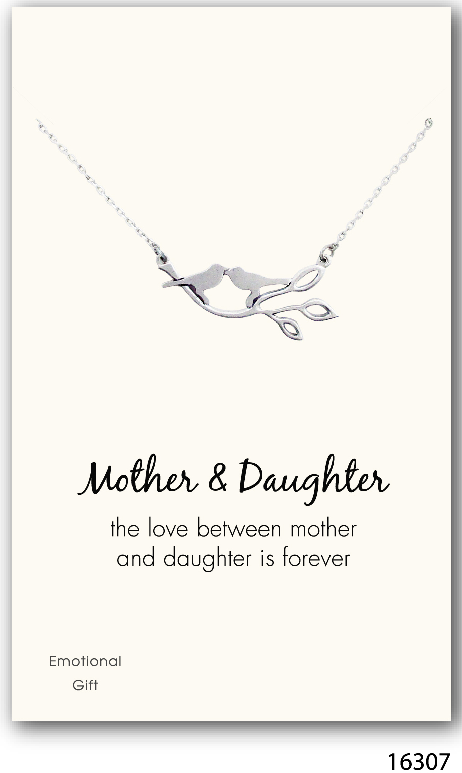 Mother daughter bird kisses silver pendant